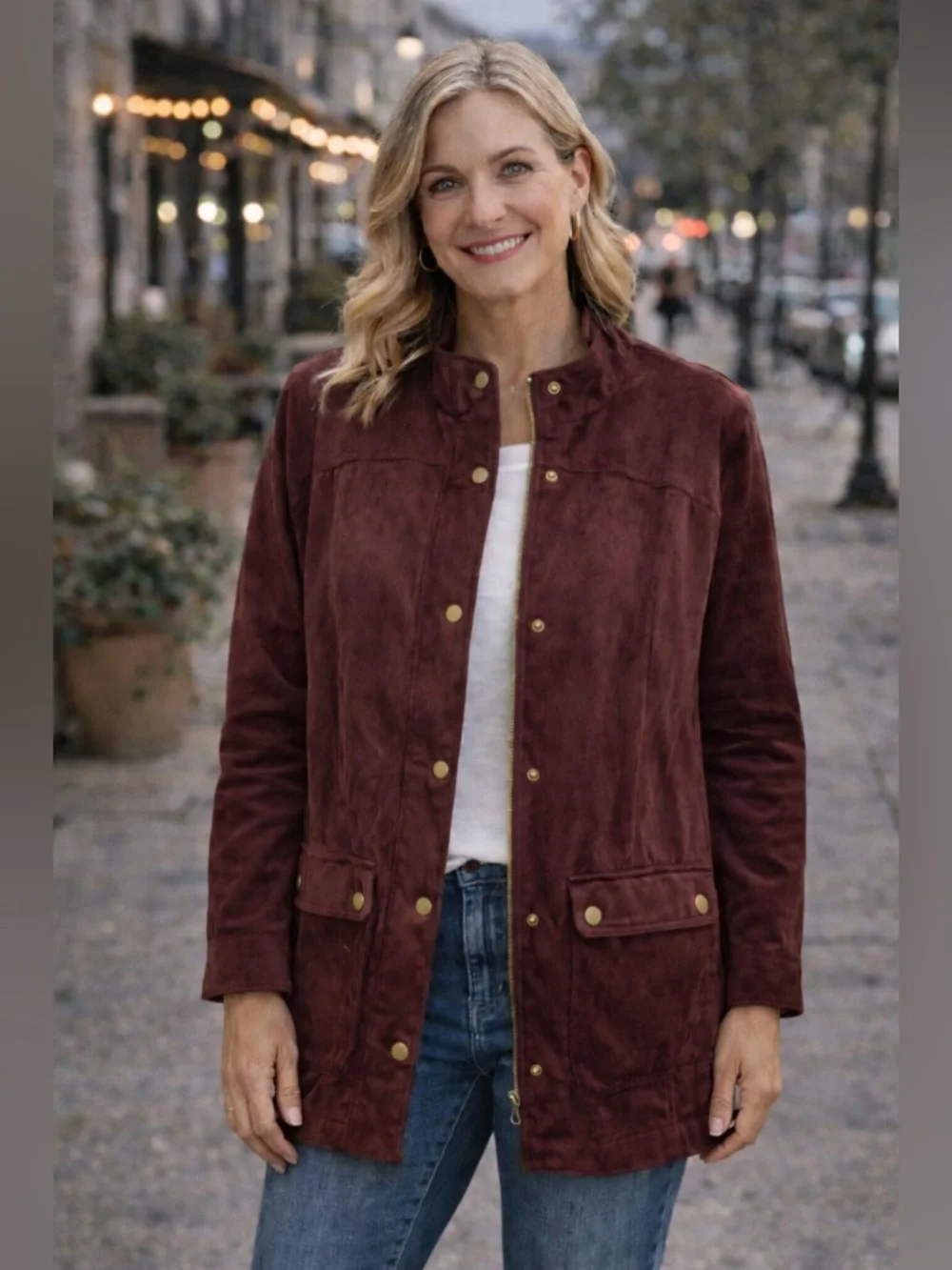 Linea Louis Dell'Olio Jacket Womens Plus 3X Zip Front Button Snap Faux Suede - Picture 1 of 10